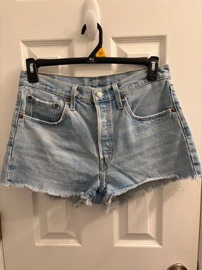 Levi's 501 Light Blue Denim Cutoff Shorts with Frayed Hem Waist 30